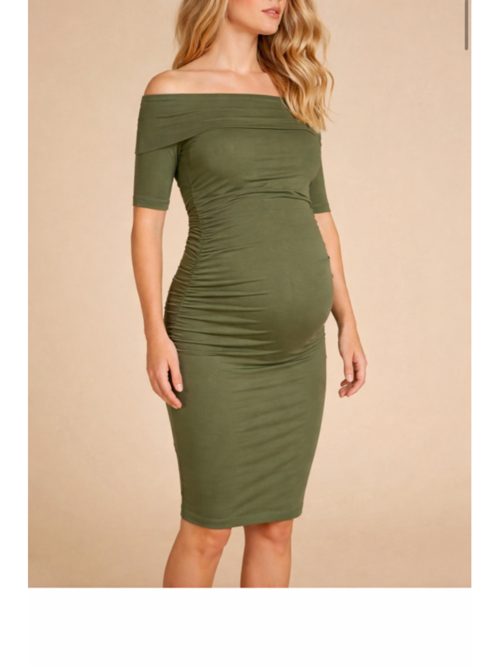Isabella Oliver Size 2 Clifton Khaki Green Off-The-Shoulder Maternity Dress NWT